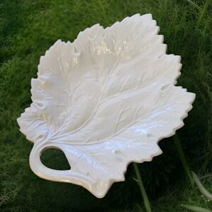 Vtg White Porcelain Leaf Shaped Candy Nut Dish Made In Japan Intricate 8”x 9”